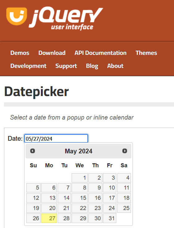 jQuery UI 官網的日期選擇器範例
